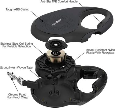 Нашийник для собак Edipets, висувний поводок 5 м, нейлон, 360°, чорний (M)