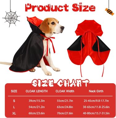 Костюм на Хелловін для собак та котів: вампірський набір, чорний/червоний, чорний/фіолетовий. Розміри S, червоний