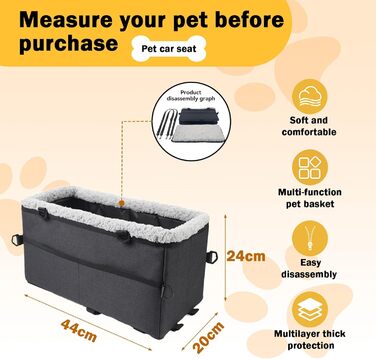 Автокрісло для собак - автокрісло для маленьких собак, з подвійним ременем безпеки, знімний чохол, сумка для зберігання