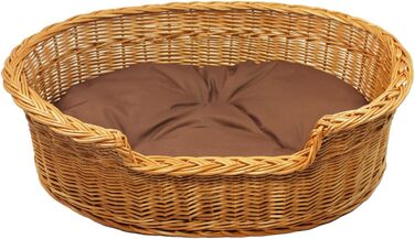 Лежанка для собак та котів з плетіння з лози, 43x28x10/14 см, з подушкою 79x59x22 см, коричнева