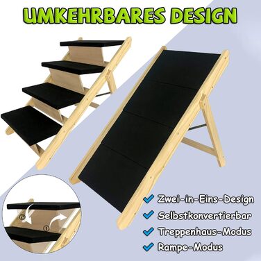 Складані сходи для собак і котів Froadp 100x46x63 см з 4 сходинками, соснове дерево, фетровий килимок, нековзні, трансформуються в рампу, для балкона, дивана, ліжка
