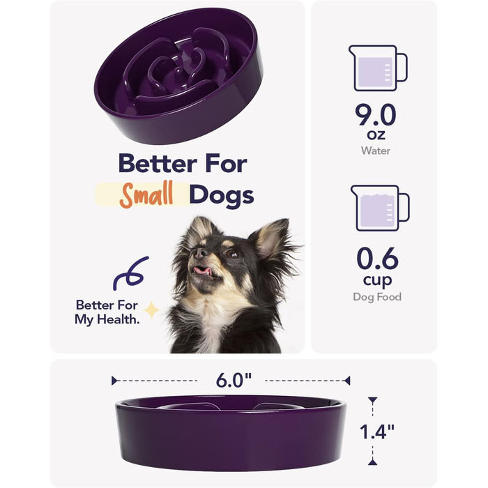 Таця для собак LE TAUCI з кераміки, антислизька таця для середніх та маленьких собак, повільне годування та розваги, таця для їжі з неслизьким дизайном (Лабіринт, фіолетовий, S-350 мл)