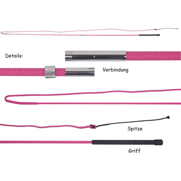 NETPROSHOP Водяча батогом з фіброскла, роздільна, довжина 180см + 200см, з гумовим руків'ям, рожева