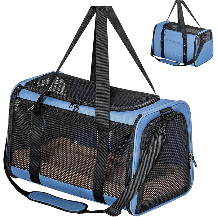 Переносна переноска для котів та маленьких собак Petsfit, блакитна, 48 x 30.5 x 30.5 см