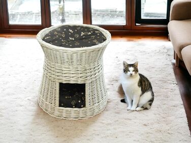 Кігтеточка-лежанка для котів: двоярусна хатинка з ротанга, 50 см, з подушкою (темно-коричнева)