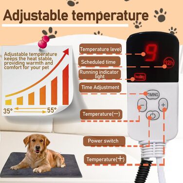 Килимок-грілка для котів та собак, регульована температура та таймер, 45*70 см