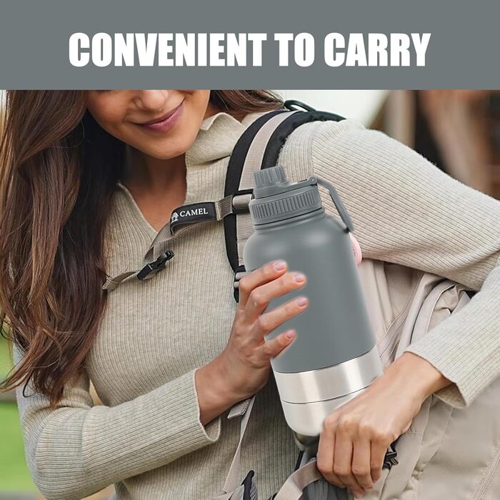 Турбунок для собак на ходу 950 мл – ізольована сталева фляга для води з мискою для їжі та води, портативна фляга для собак без BPA для подорожей, прогулянок та активного відпочинку (Сірий, L)
