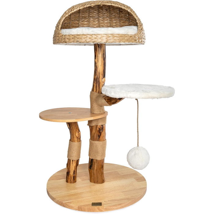 Драбинка для котів Bontoy Stella з дерева, 109 см: міцна, з великим лежанкою та іграшкою, 2 сходинки