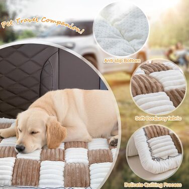 Незсувний авточохол для собак, килимок для домашніх тварин на заднє сидіння, водонепроникний та стійкий до подряпин килимок для подорожей, м'який захист для автомобілів, вантажівок та позашляховиків (63 x 138 см), в клітинку, темно-коричневий