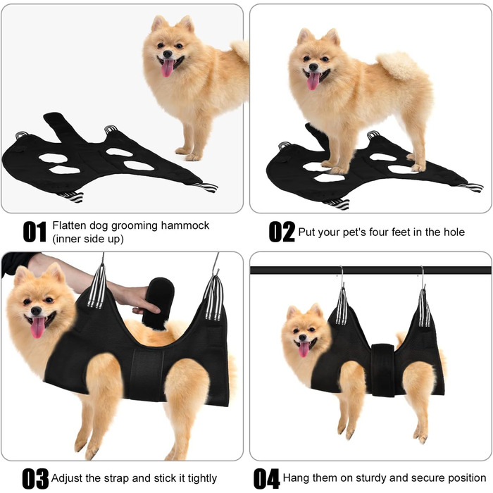 Набір для догляду за тваринами: лежанка-гамак, інструмент для стрижки кігтів, нашийник для грумінгу, фіксатор, петля для грумінгу, дихаюча сумка для тварин, помічник для маленьких тварин, догляд за кігтями (чорний, 5 шт.)