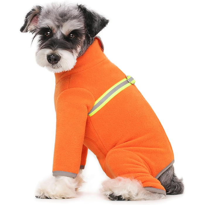 Зимовий одяг для маленьких собак: теплий зимовий костюм-піжама з флісу з блискавкою (Оранжевий, розмір L)