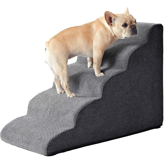 Сходинка для собак Galatée: зручна та стабільна, 5 сходинок, знімний, пральний чохол, протиковзка, для диванів, ліжок та авто (колір: коричневий/темно-сірий)