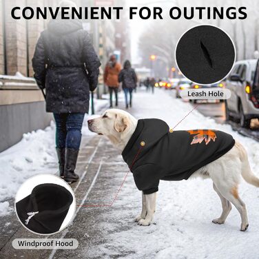 Теплий флісовий светр для собак SCENEREAL з капюшоном, чорного кольору, з принтом листя клена, розмір S. Підходить для холодної погоди та як костюм на Хелловін.