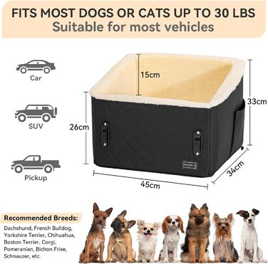 PETSFIT Автокрісло для собак, підняте на 12.5 см, чорний, для собак до 12 кг
