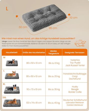 Ліжко для собак Feandrea XL, плюшеве, 110 x 73 см, для великих собак, м'яке, миється, нековзне, сірий PGW293GN01 (L 95 x 60 x 10 см)