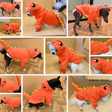 Костюм для собак Лелепет, карнавальний костюм на Хелловін, для великих собак, динозавр, теплий флісовий худі, зимовий халат для собак, зелений (X-Small, помаранчевий з візерунком 