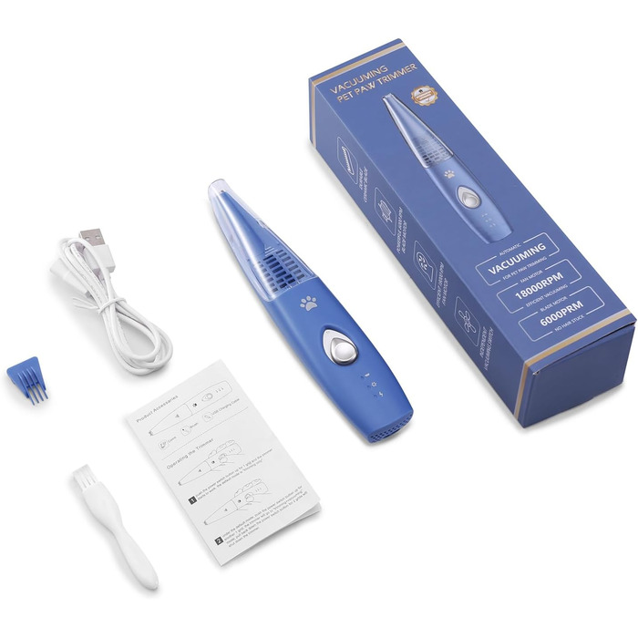 Триммер для собак Brifit з функцією всмоктування волосся, 2 швидкості, тиха машинка, USB-зарядка, для догляду за лапами, вухами, очима, обличчям, без розлітання волосся, блакитний