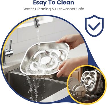 PETTOM Миска для собак протиковтання, нержавіюча сталь, Ø21 см, велика, повільне годування (23*23*4,5 см)