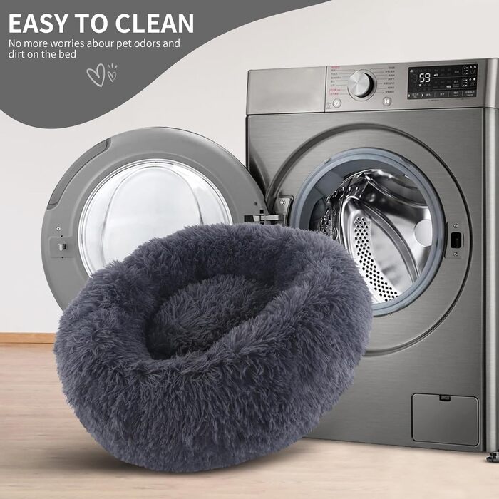 Кругле ліжко для собак та котів BVAGSS: м'яке, пухнасте, зручне, 50 см, сірий колір