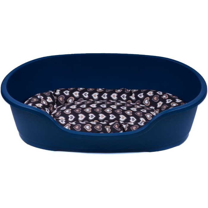 Корзина для собак Adena, 71 x 48 см, блакитна + подушка з сердечками, коричнева, розмір L 71 x 48 x 22 см