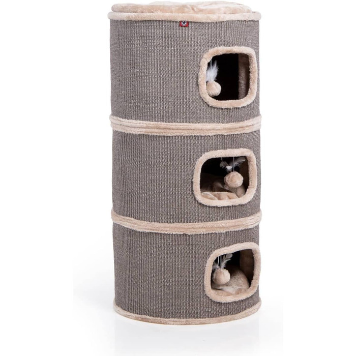 Котячий будиночок Tony з сизалю, 90 см, котячий будиночок для ігор, котячий будиночок з 3 печерами, котячий будиночок, котячий тур, котячі меблі, плюш з іграшкою, бежевий