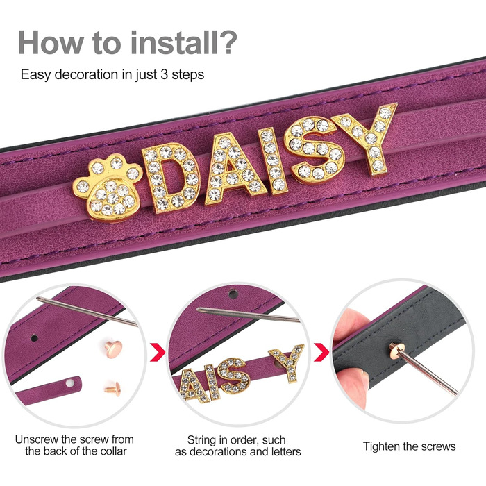 Персоналізоване шкіряне собаче ошийник з кристалами та іменем від PET ARTIST, блискучий ошийник зі стразами для собак, обхват шиї 33-43 см, фіолетовий