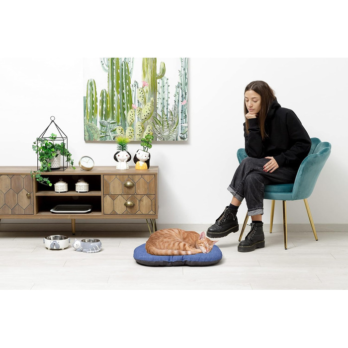 Подушка для собак та котів Baroni Home, 40x60x7 см, Doubleface, сірий та блакитний, розмір S