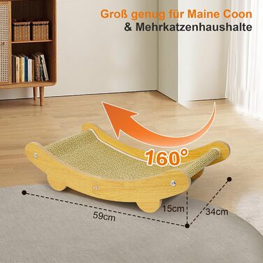 LUMIN TUTU Котячий будиночок 2-в-1: когтеточка та ліжко для котів, 59x34 см, міцний, з натурального льону, без виділення ворсу