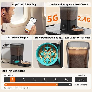 Розумний автоматичний годувач для котів з WiFi 5G/2.4G, інтелектуальна годівниця для домашніх тварин