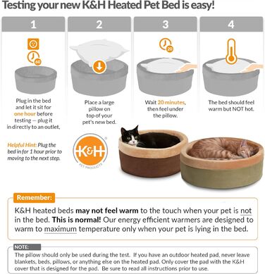 K&H Thermo-Kitty — підігрівальне ліжко для котів, маленьке, 40,6 см, мокко/світло-коричневе, електричне, затишне спальне місце для домашніх тварин