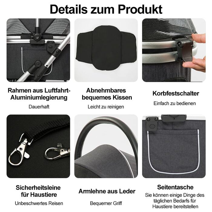 Візок для собак 3-в-1 до 24 кг, складний, для маленьких собак та котів, візок-кіндерваген для собак