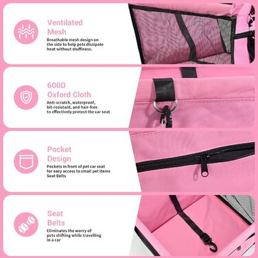 Автокрісло для собак у багажник, рожеве: з дихаючого оксфорду, для маленьких та середніх собак, з можливістю складання