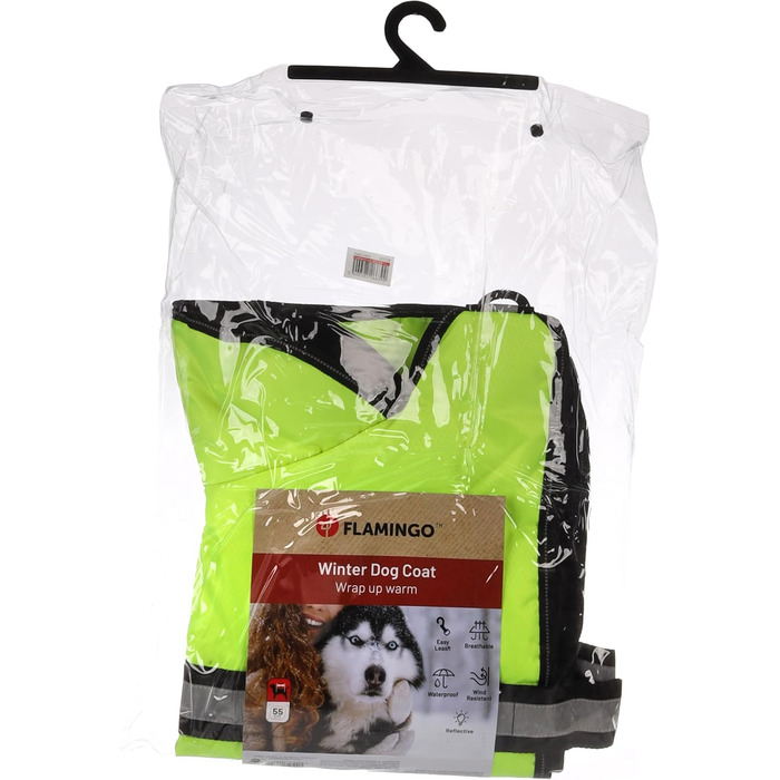 Зимний теплий дощовик для собак Flamingo Kimo, зелений, 30см, поліестер, флісова підкладка, капюшон, клямки, отвір для повідка