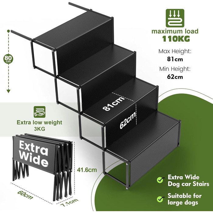 Сходи для собак XARILK - 5-ступенева алюмінієва драбина для собак, 44 см, до 110 кг, для авто, позашляховиків, ліжок та вантажівок