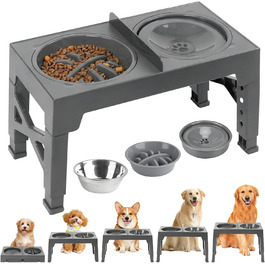 Підвищений годівниця для собак 3-в-1, годівниця для собак і котів, годівниця з антивитіканням, антизахлистова, з нержавіючої сталі 304, без BPA