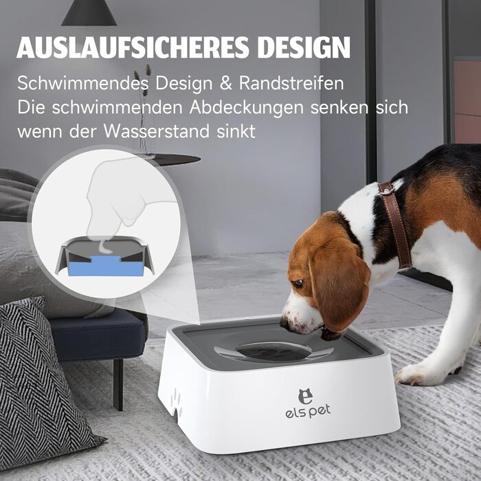 Миска для води для собак ELS PET: 2L, антивитік, для подорожей, неслизька, для собак, котів, домашніх тварин, анти-розливання, водяний диспенсер, для дому, на вулицю, в авто, 2L, сіра