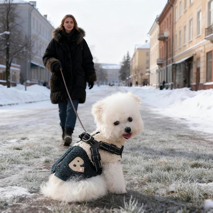 Тепла жилетка для собак з флісовою підкладкою, з отвором для шлейки. Ідеально для прогулянок та активного відпочинку. Підходить для маленьких та середніх собак. Колір: зелено-білий