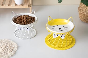 Керамічні годівниці для котів набором 4 шт., підняті миски з підставкою, годівниця для домашніх котів, зменшує напругу в шиї, зручні для вусів, для кошенят, котів, цуценят, миється в посудомийній машині, 4 кольори миска+підставка