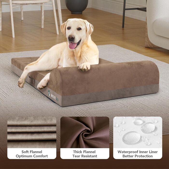 Велике ортопедичне ліжко для собак з гелевою піною та водонепроникним чохлом (89x56x20 см, коричневе)