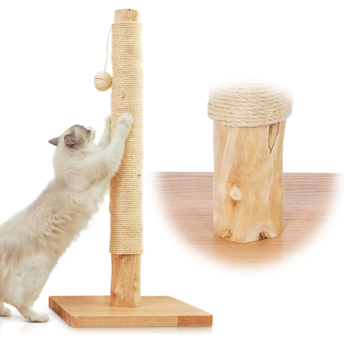 Преміум кігтеточка для котів 89 см - з натурального березового дерева, сизалевого мотузка, дерев'яної основи з березовим шпону, ідеальна для великих котів, безкоштовний запасний мотузок