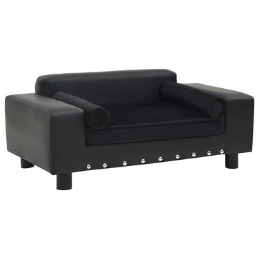 Ліжко-софа для собак vidaXL, чорне, 81x43x31 см, плюш та штучна шкіра