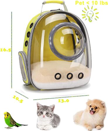 Рюкзак-переноска для котів та маленьких собак Bubble Cat з прозорим ілюмінатором, водонепроникна сумка-переноска для тварин (жовта)