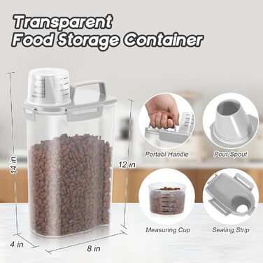 Контейнер для корму для собак, пластиковий, BPA-free, 3,6–5,4 кг, з великою кришкою, 4 герметичні замки, мірна чаша, ручка, легке очищення, 2 шт., білий