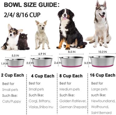 WEDAWN Набори мисок для собак та котів з нержавіючої сталі, 2 шт., 2500 мл, з гумовою основою, 26 см
