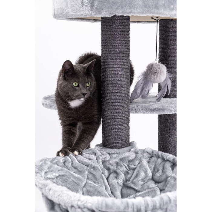 Котячий дряпак Petrebels Charlotte 134 см, преміум-якість, з гамаком, лежаком і будкою, сірий