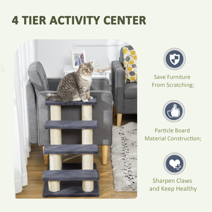 PawHut Pet Stairs 4-ступінчасті сходи для собак і сходи для кошенят, м'який плюш, сірий, 60x40.5x59см | Аосом