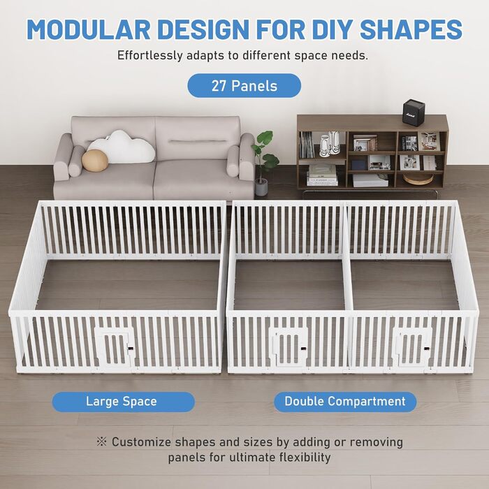 Клітка для цуценят FASRIOU Indoor 65 см, пластикове огородження для собак з антиковзкими присосками, вольєр для маленьких собак, 18 панелей (200 x 168 x 65 см), з двома секціями