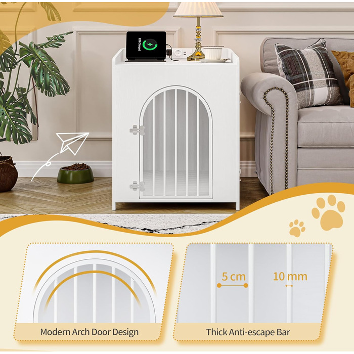 Сучасна собача будка Hzuaneri з USB та розеткою, 2 двері, 90x63x79 см, біла