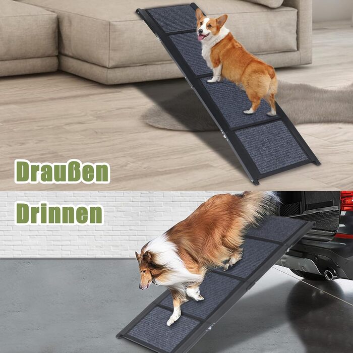 Рампа для собак SMONTER 160 см, автоматично складається, з антиковзким покриттям, для авто, вантажівок та SUV, чорна