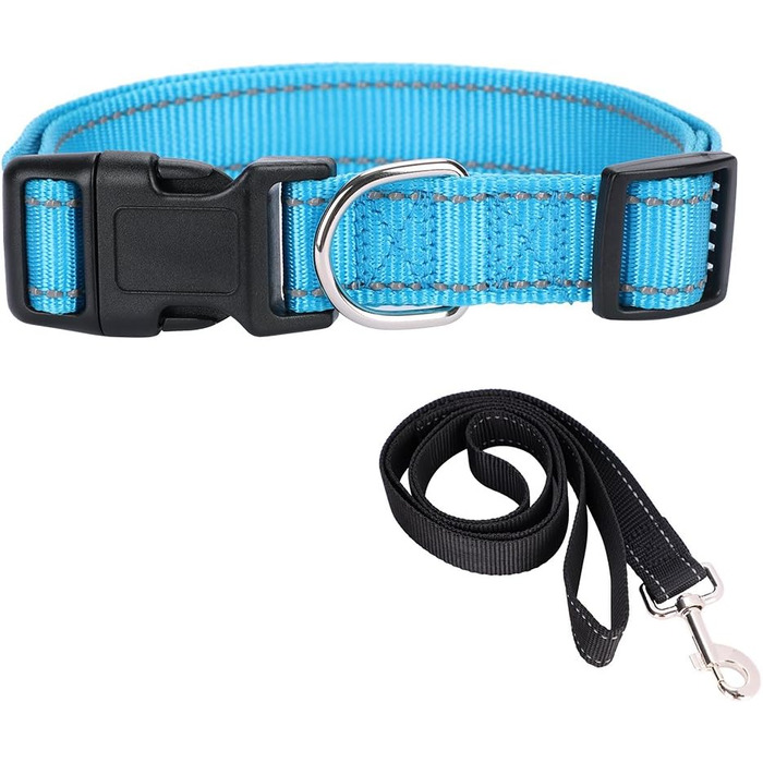 Нашийник для собак Türki з нейлону, з гравіюванням, світловідбиваючий, для великих, середніх та маленьких собак (S, блакитний)